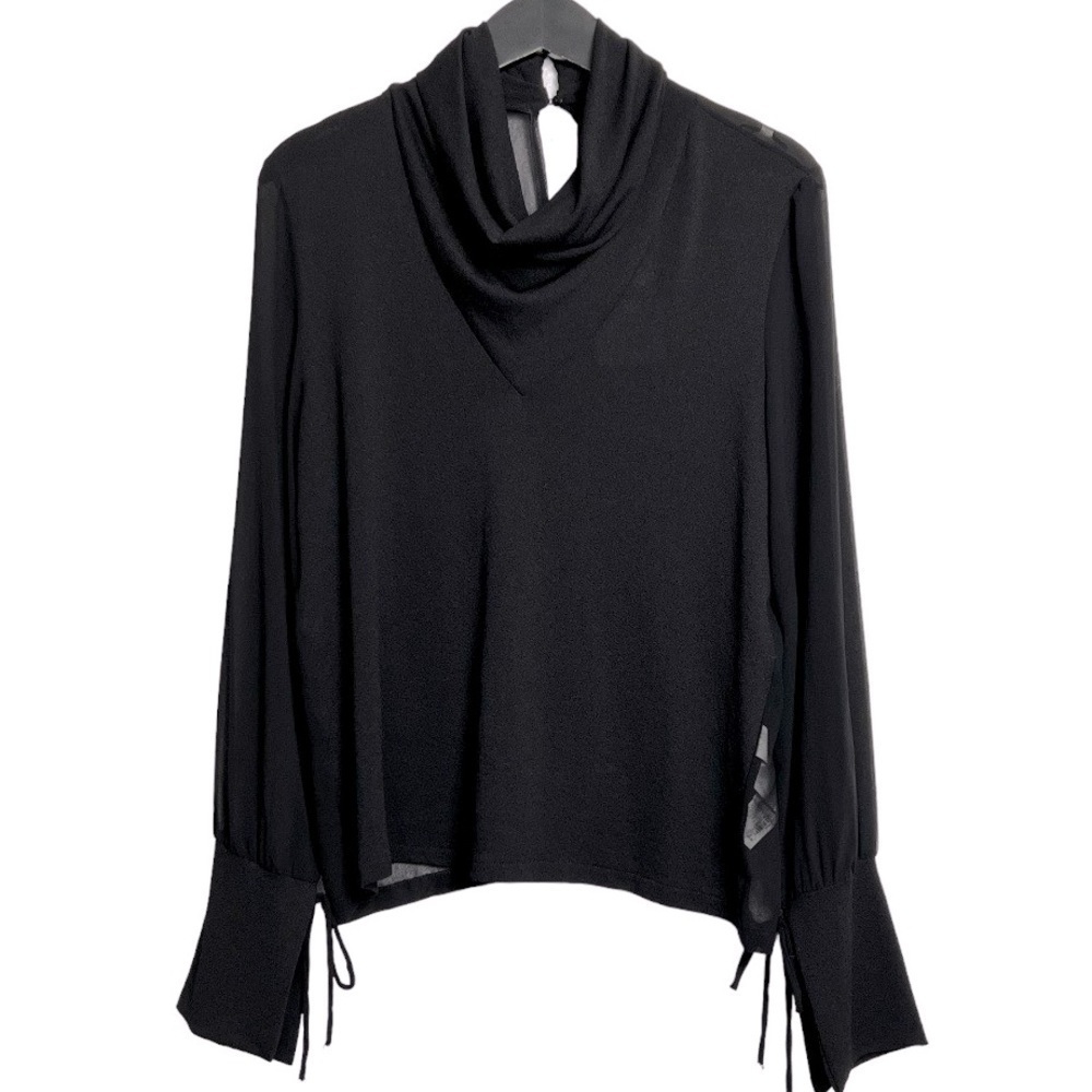 Zara NWT Long Sleeve Black Cowl Neck Blouse Medium